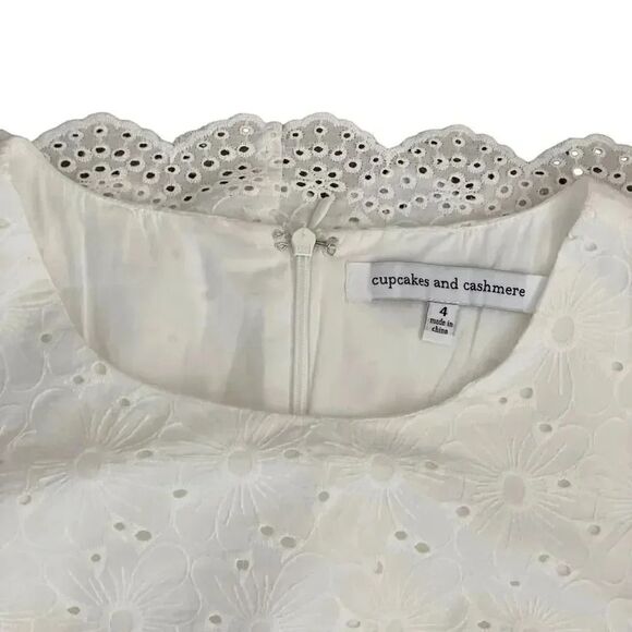 Cupcakes and Cashmere White Eyelet Embroidered Short Sleeves Floral Dress SZ 4 - Picture 11 of 16